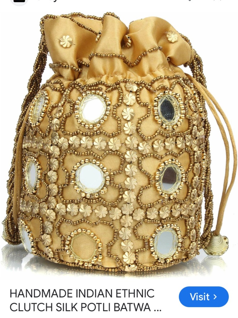 Gold Embellished Indian Silk Potli Bag - Handmade Ethnic Clutch